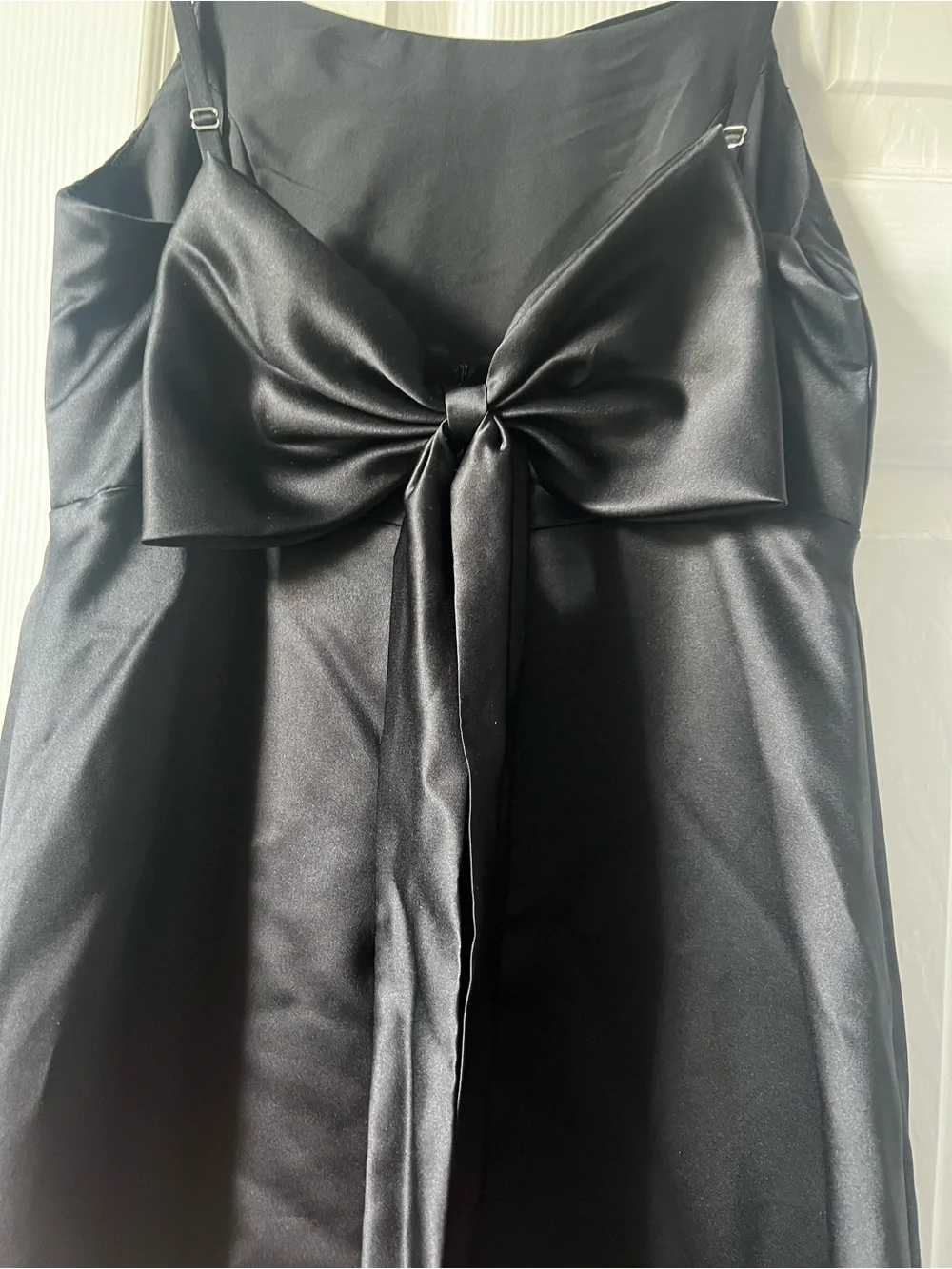 Elegant Black Satin A-Line Slip Dress with bow junior size 12